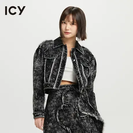 icy2023春季新款洗水做旧毛边短款牛仔外套【 惠敏楠minnanhui】图片