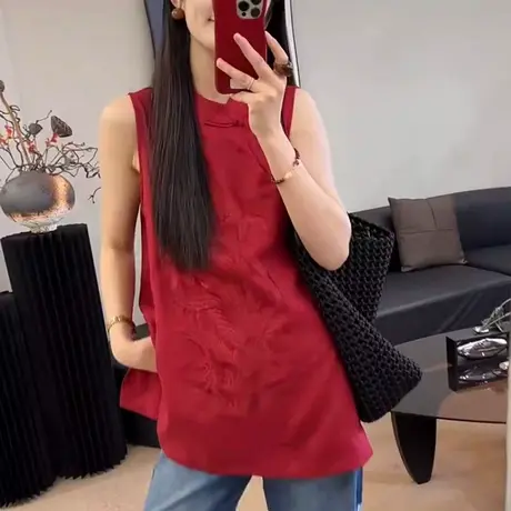 新中式国风盘扣刺绣无袖背心衬衫女2025夏季新款时尚减龄小衫上衣商品大图