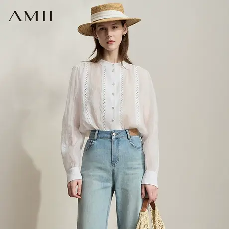 AMII【法式优雅】法式复古宫廷风个性蕾丝镂空长袖衬衫女秋秋商品大图