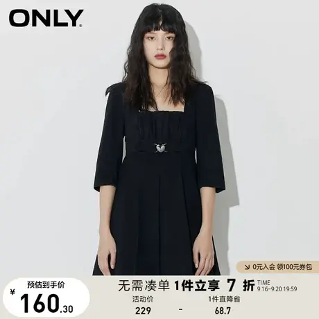 ONLY奥莱夏季复古方领A字露背绑带牛仔裙连衣裙女商品大图