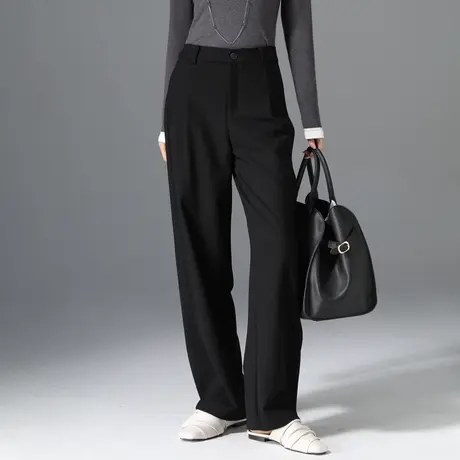黑色阔腿裤女2024新款高腰直筒裤宽松西装裤拖地裤弯刀裤春秋裤子商品大图