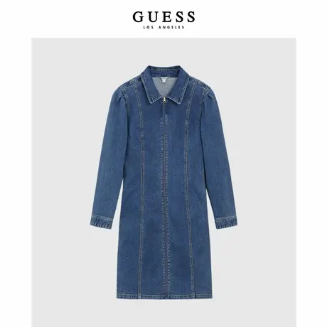 GUESS女士秋款拉链翻领修身收腰牛仔连衣裙-YL3D6788商品大图