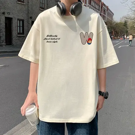 短袖T恤男夏季2025新款圆领潮牌男装oversize港风复古男生体恤衫商品大图