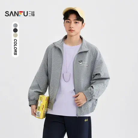 三福2025秋季男士小狗英文刺绣工装夹克 休闲趣味外套506154商品大图