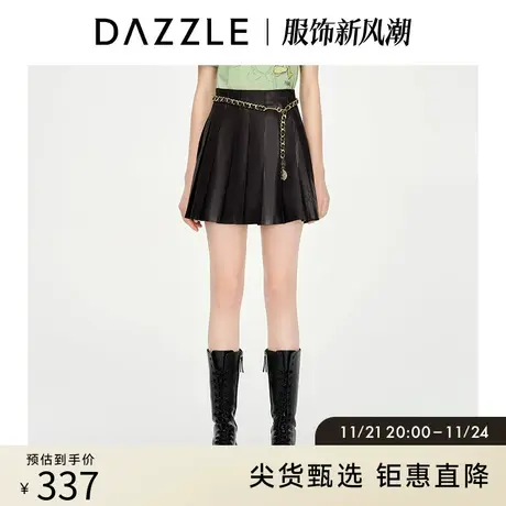 DAZZLE地素奥莱 黑色A字百褶裙机车半身裙女2D1S2151A商品大图