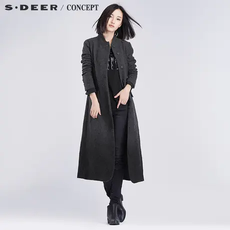 sdeer圣迪奥女装新款毛呢大衣立领长款风衣S16381836图片