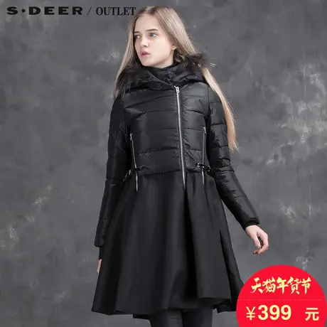 s.deer圣迪奥女装酷帅光泽感连帽棉衣S15481924图片
