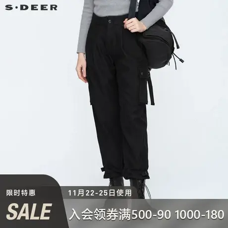 sdeer圣迪奥个性松紧拼接收口街头黑色工装裤女S20480831图片