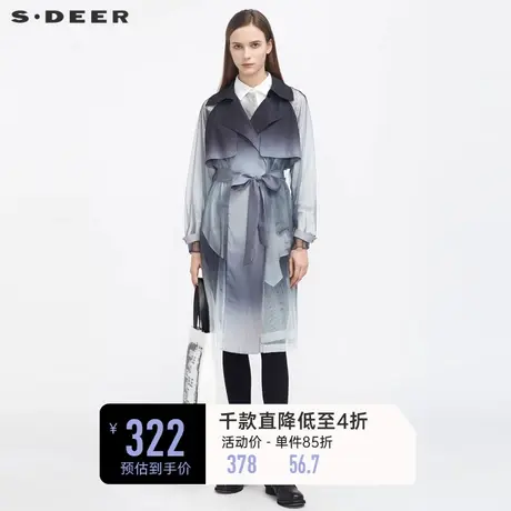 sdeer圣迪奥春装女装休闲翻领渐变收腰网纱轻薄风衣S21181813图片