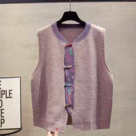 花纱针织开衫女旗袍马甲背心2025春秋新款宽松外穿马夹毛衣坎肩潮图片