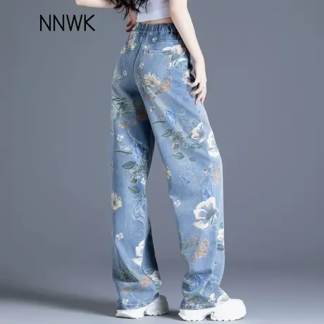 印花彩绘牛仔裤女2025年新款今年流行爆款裤子春秋季阔腿裤直筒裤商品大图