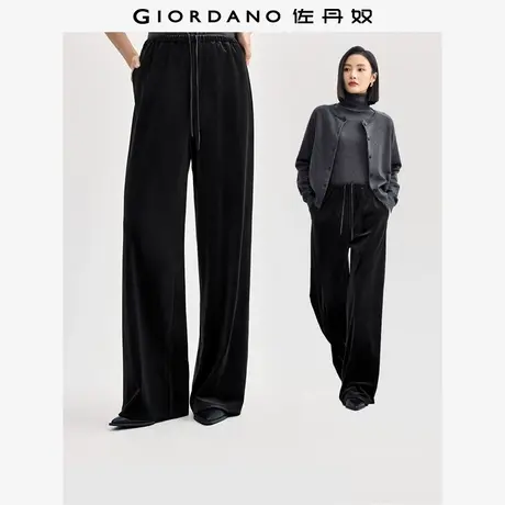 佐丹奴裤子女哑光丝绒休闲裤高级感阔腿裤松紧腰空气裤女18414619商品大图