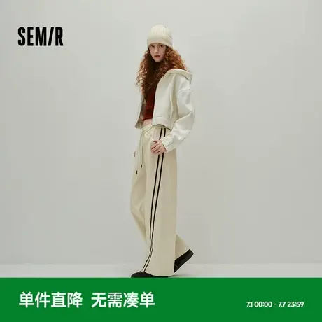 [商场同款]森马休闲裤女侧边条纹长裤秋季2025新款肌理宽松阔腿裤商品大图