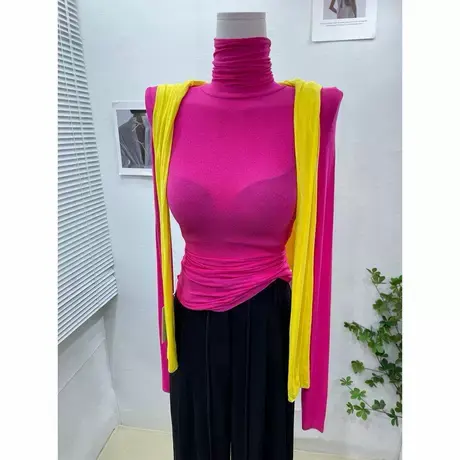 神仙配色~糖果色薄款堆堆领内搭打底衫上衣女紧身高领长袖T恤秋冬商品大图