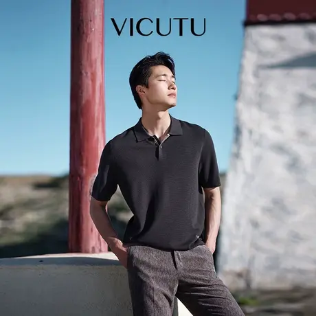 VICUTU威可多男士短袖针织衫新款舒弹商务Polo领通勤百搭打底衫图片