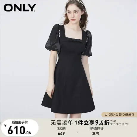 ONLY奥莱2023春季新款气质方领泡泡袖短款牛仔连衣裙女图片