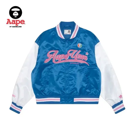 Aape旗舰店女装春夏彩虹猿人徽章字母刺绣撞色棒球服外套7617XXL图片
