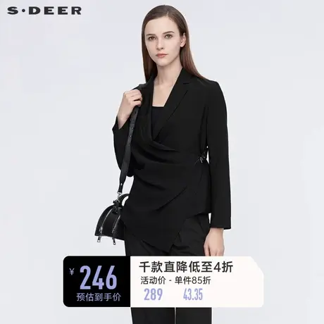 sdeer圣迪奥秋装设计平驳领拼接不规则西装外套女S21182210🕜商品大图