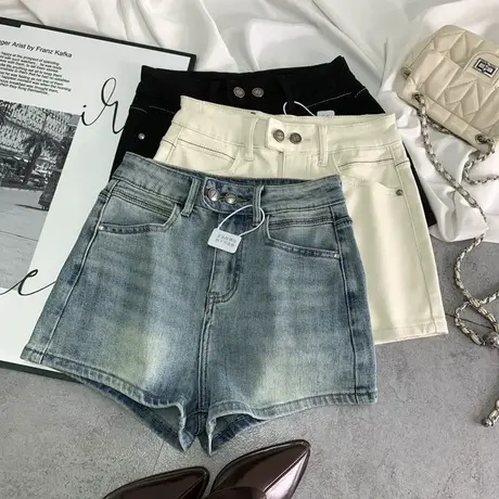 高腰牛仔短裤女2025早春新款欧美弹力显瘦宽松辣妹阔腿a字热裤潮图片