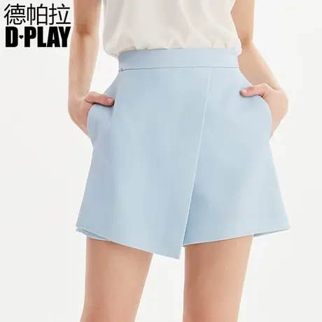 DPLAY德帕拉新款欧美浅蓝搭片OL通勤职业高腰短裤简约休闲裤商品大图