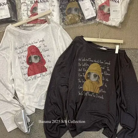 韩国东大门2025夏季新款斜肩长袖T恤女宽松减龄防晒罩衫慵懒上衣商品大图