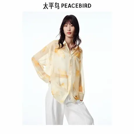 【商场同款】太平鸟女装2025年夏季新款主题印花衬衫A1CAF2501商品大图