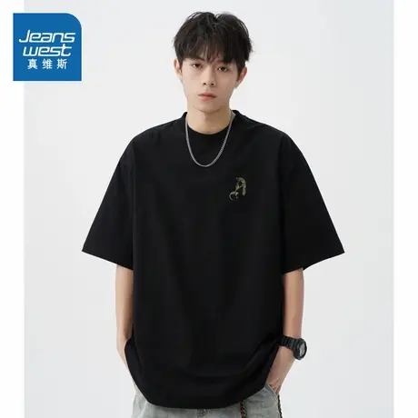 D4真维斯男装2025夏季新款 哥特斑驳网点撞色印花宽松纯棉短T商品大图