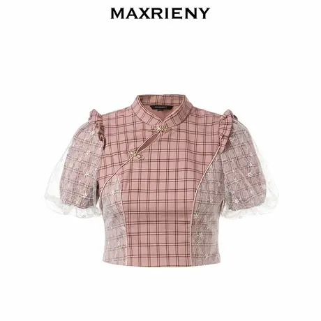【奥莱】MAXRIENY国风中式格子改良旗袍上衣截短盘扣小衫女图片