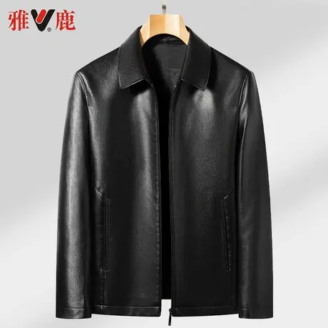 雅鹿爸爸装皮衣男士外套2024新款春秋季新款中老年翻领皮夹克上衣图片