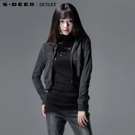sdeer圣迪奥春装女纯色连帽休闲短款卫衣外套3182280图片