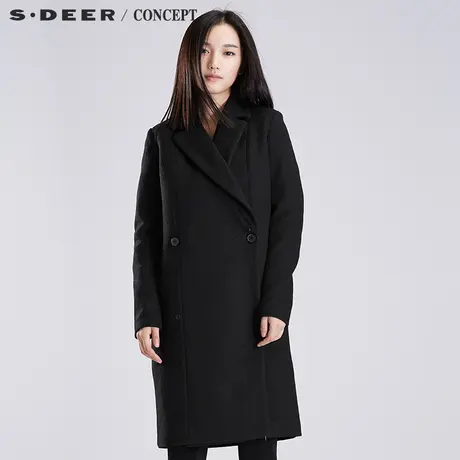 sdeer圣迪奥2017挺括斜襟翻领毛呢大衣风衣S16381846图片