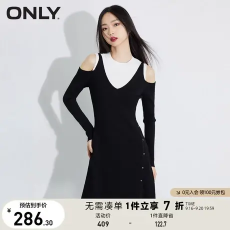 ONLY奥莱夏季性感开叉收腰显瘦假两件针织连衣裙女商品大图