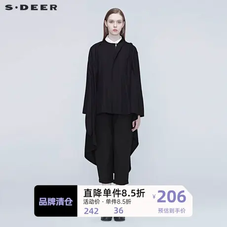 sdeer圣迪奥女装不规则褶裥拼接长款风衣外套女秋冬S20381827图片