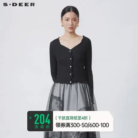 sdeer圣迪奥女装休闲V领拼接开衫针织衫S223Z3519图片