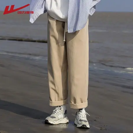 回力卡其色纯棉工装裤子男款夏季薄款宽松直筒休闲长裤潮牌运动裤商品大图