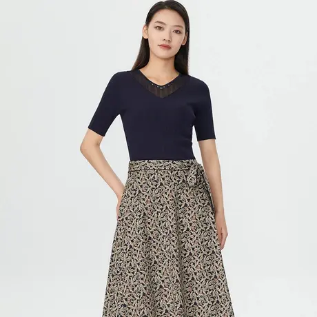 LANCY/朗姿夏款通勤印花A字裙显瘦百搭女式半裙图片