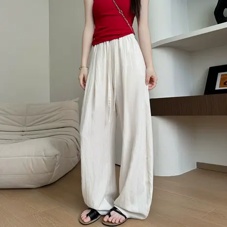 天丝亚麻裤子女夏季薄款2025新款宽松垂坠感bf慵懒休闲冰丝阔腿裤商品大图