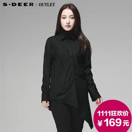 【�冬装新品】😂sdeer圣迪奥专柜正品女方领格纹女式衬衫3480577商品大图