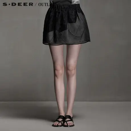 s.deer【新品】圣迪奥正品女装立体欧根纱几何绣线短裙S15281337图片