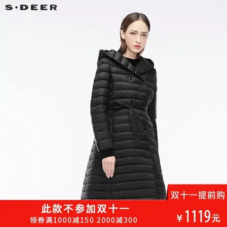 sdeer圣迪奥2018冬装新款腰部系带双排扣连帽长款羽绒服S18482460🤰商品大图