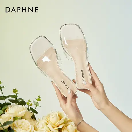 Daphne/达芙妮高跟凉拖2023年新款夏季百搭一字拖鞋外穿时尚女鞋图片