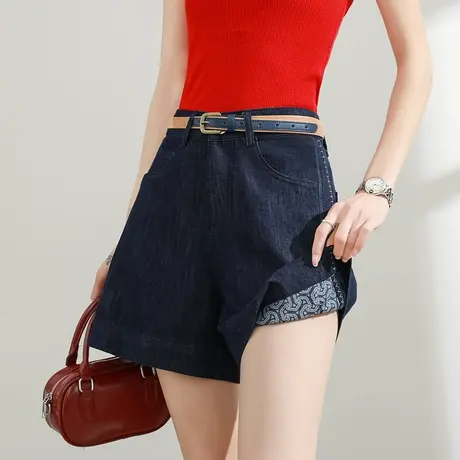 莱赛尔天丝棉牛仔短裤女夏季薄款高腰宽松直筒a字丹宁蓝阔腿裤子商品大图