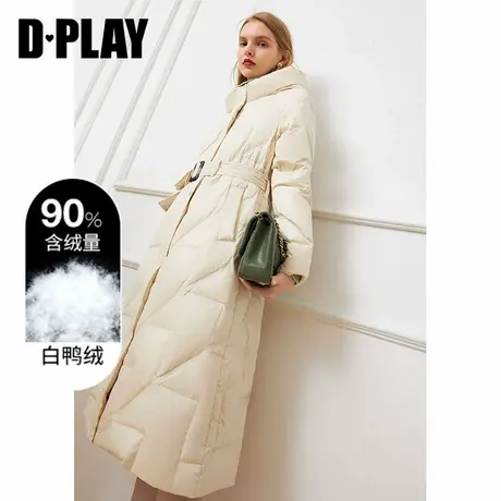 DPLAY德帕拉2020秋冬新款米白色中长款保暖白鸭绒羽绒大衣外套图片