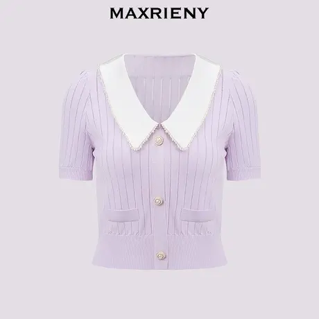 【奥莱】MAXRIENY浪漫仙紫色毛衫珍珠领边修饰针织衫图片
