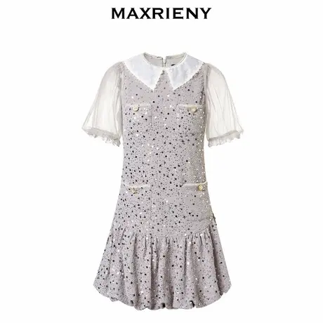【奥莱】MAXRIENY小香风百褶连衣裙夏季珠片轻奢运动感裙子图片