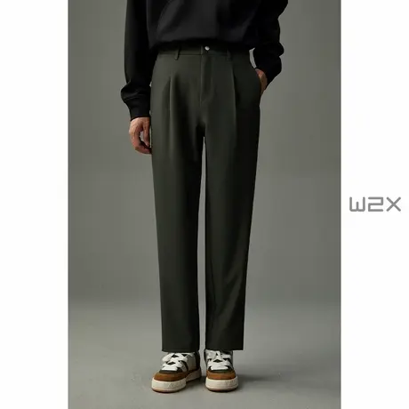 w2x春秋季重磅肌理纹休闲裤男直筒宽松小西装裤时尚设计感长裤子商品大图