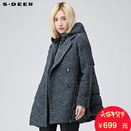 sdeer圣迪奥女装假两件中长款棉衣棉服S16482386图片