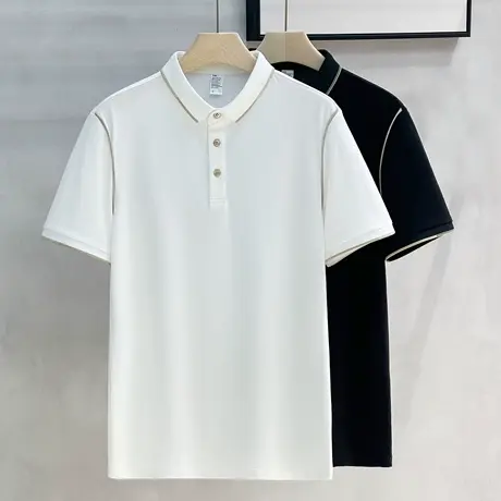 2025新款polo衫男短袖t恤保罗翻领商务男士条纹高端白色半袖上衣图片