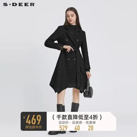 sdeer圣迪奥女装西装领收腰肌理毛呢小香风长款大衣外套S22482511🏛商品大图