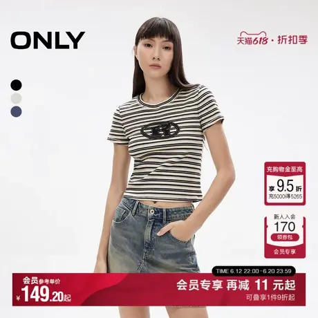 ONLY2025夏季新款舒适字母贴布装饰修身圆领短款短袖正肩T恤女商品大图